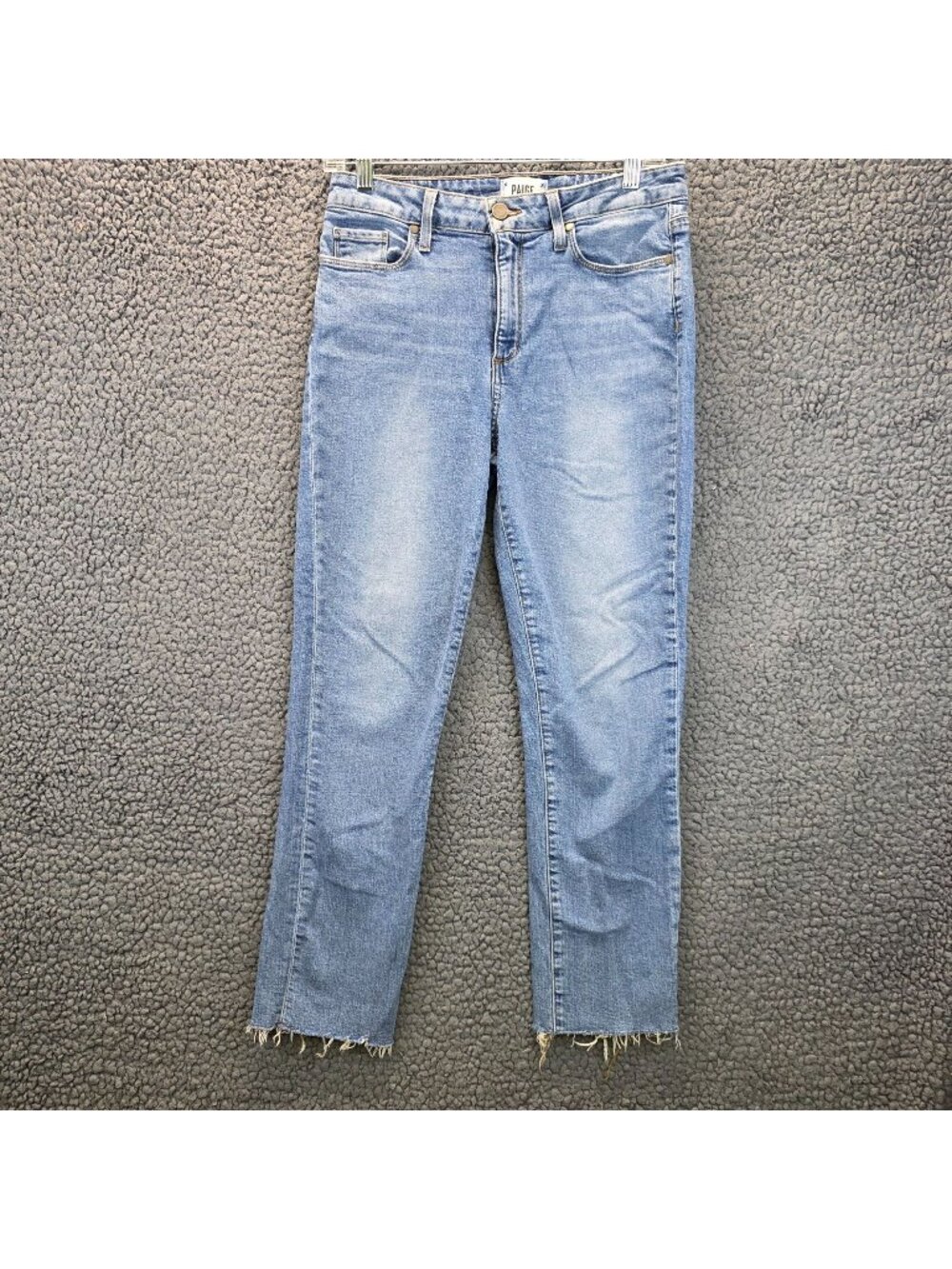 Paige Jacqueline Straight Jeans 29 Blue Frayed Hem Mid Rise Casual Festival Edgy